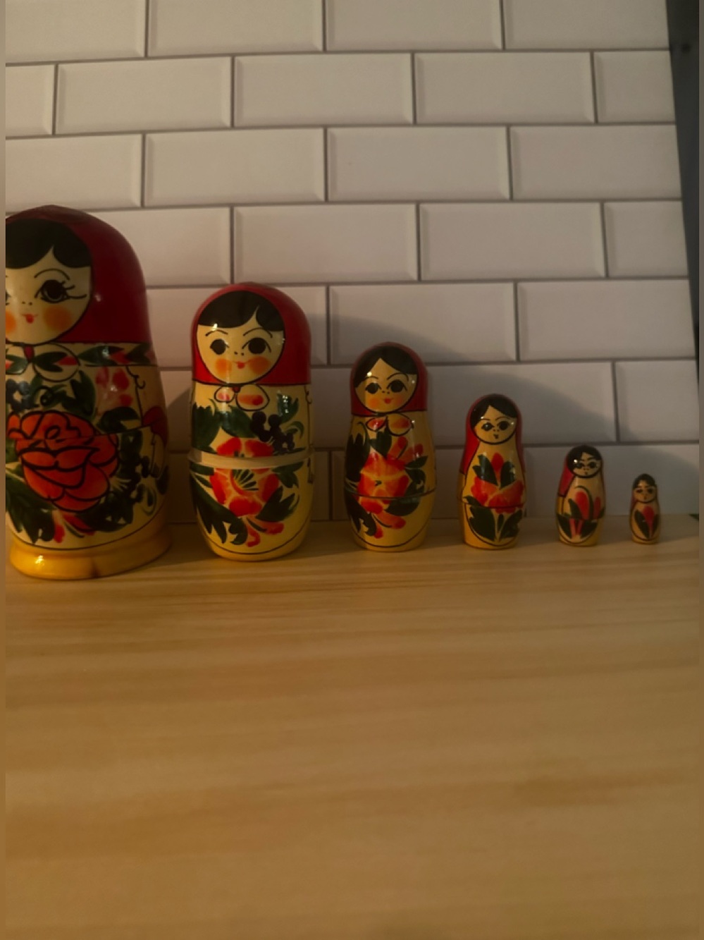 Hand-Painted Red and Yellow Russian Nesting Dolls (Matryoshka)